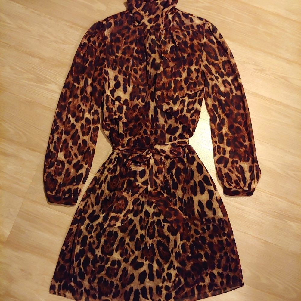Badgley Mischka Leopard-Print Georgette Dress, Sz 12 - Picture 4 of 16